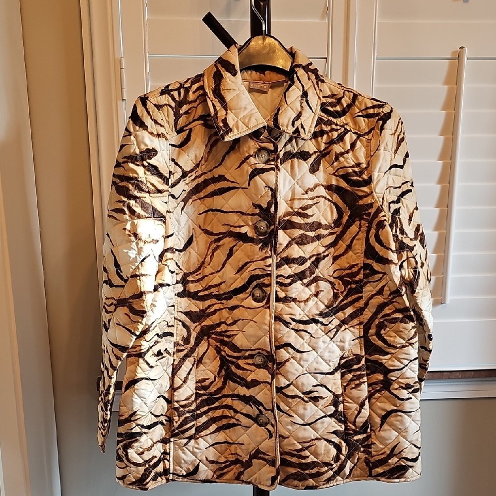 Cico's Quilted Animal-Print Jacket in Cream and Brown